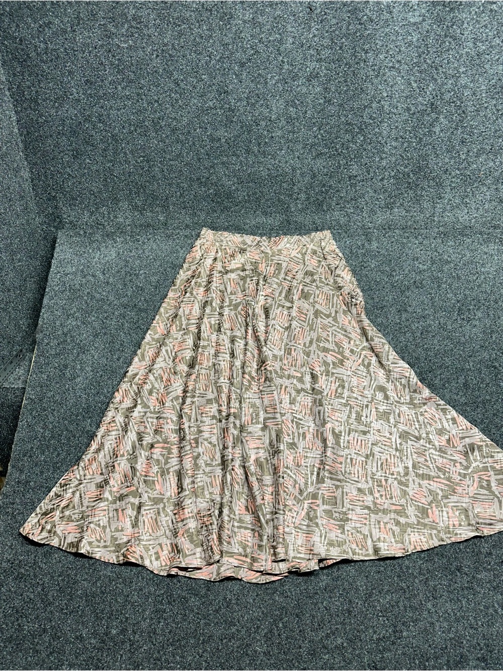 Umi Collections Anne Crimmins Vintage Silk Circle Skirt Tan Pink Abstract Midi